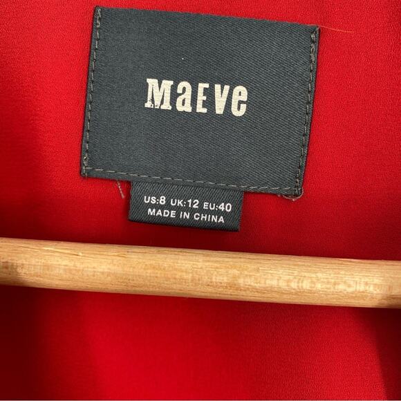 Anthropologie Maeve De Stijl Red V Neck Collared Button Front Blouse 8 - Picture 4 of 9